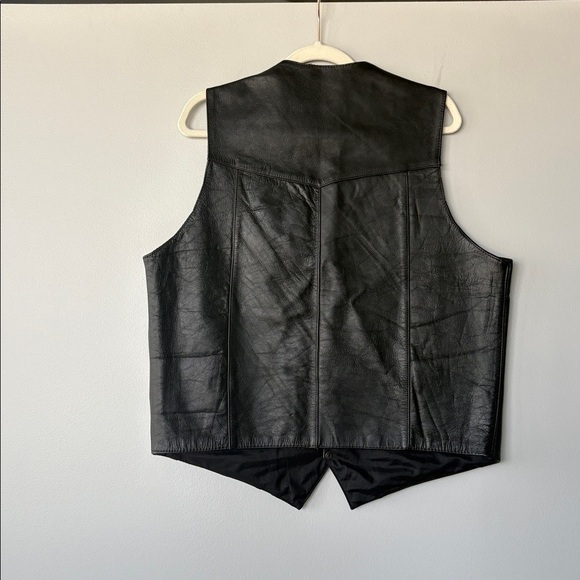 SHAF Leather Black Motorcycle Biker Vest ~ Lined ~ Snap Front ~ Men Sz 46 - Picture 7 of 7